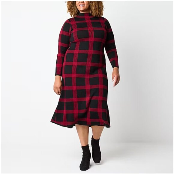 MSK Dresses & Skirts - NWT Danny & Nicole Women Longsleeve Windowpane Midi Sweaterdress Sz 2X $90 8C117